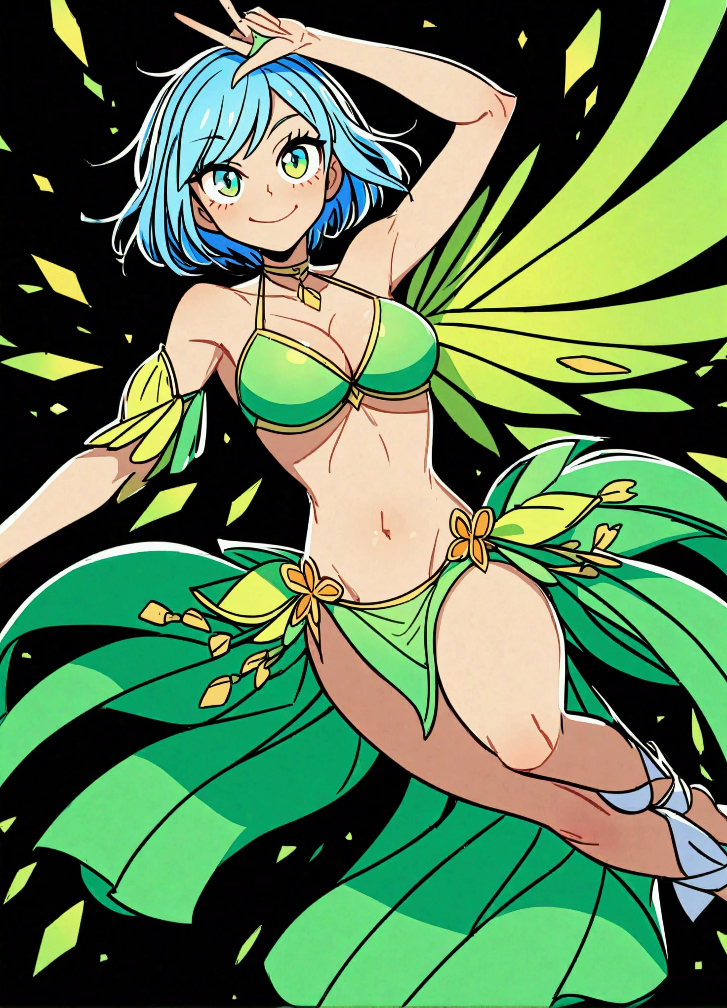 Raised sexy,perfect bodies,green bikini,with short white hair,feathered headdress,Fox ears,Yellow tail,rave festival,Hot samba