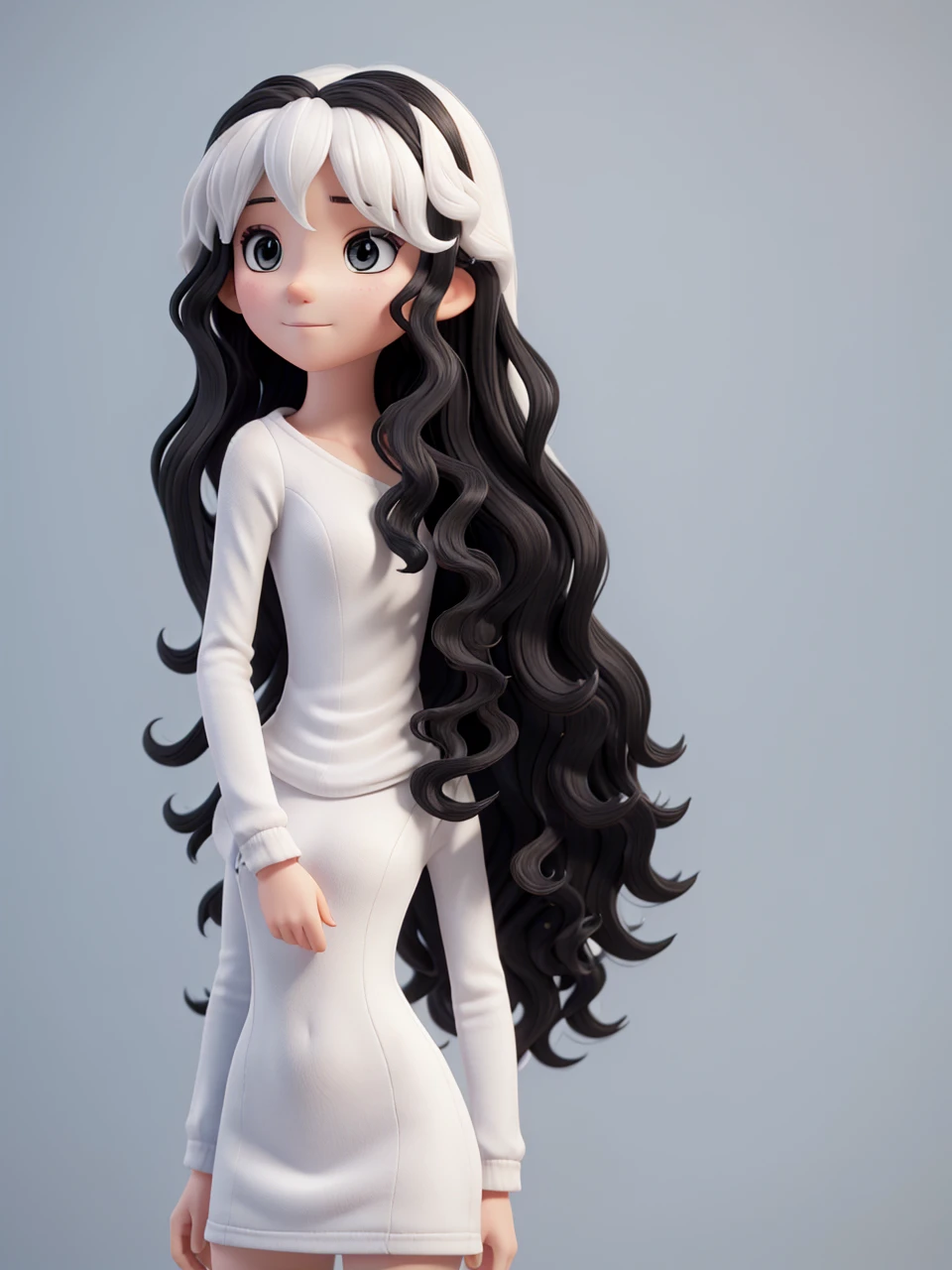 photo of alone, white skin , black wavy hair