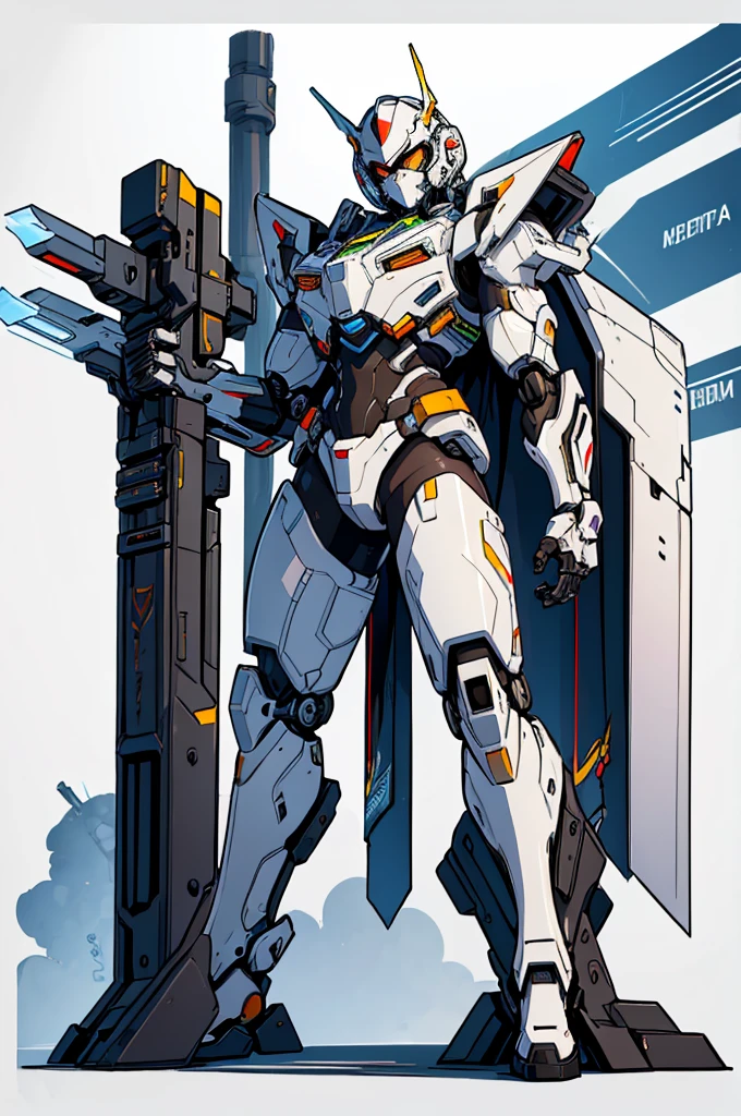 (masterpiece, best quality, high resolution,1 cyberpunk style white military mecha,,powerful stance, (white background, stickers. Redmond), ((full body standing)),