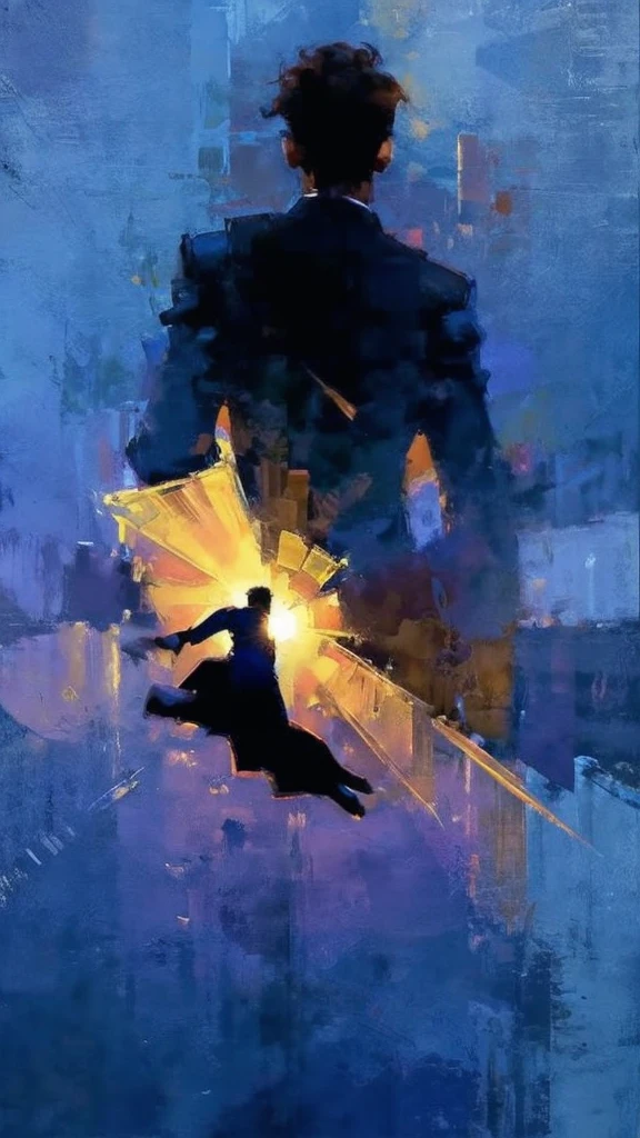 A hand that catches the silhouette of a man levitating in the air 