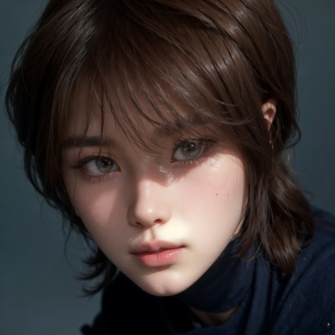 ai realistic style, choi beomgyu, boy, feminine, soft features, soft eyebrows, thin eyebrows, innocent eyes, beautiful face and eyes, like digital drawing realistic, pretty, cute, asian, nose highlight, juicy lips, glass skin, bj doll, pretty boy, brown eyes, ethereal, same features as photo, nose highlight, glass skin, looking away, not looking directly, soft hair, pretty hair, shiny hair, delicate hair, wavy hair, brown hair, cute hair, juicy lips, brown hair, thin neck, doe eyes, almond eyes