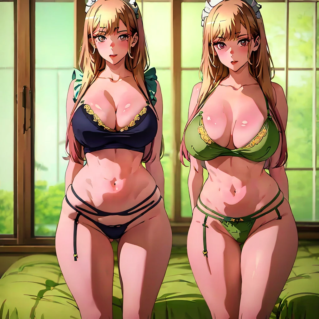 (Highest quality). (Super detailed). (One girl), View the viewer. (Detailed Background). Beautiful and fine details. Delicate and beautiful face. (High saturation), Big breasted, Saggy breasts, (((Sexy Maid Lingerie))), (((Long legs))), (((Huge breasts))),