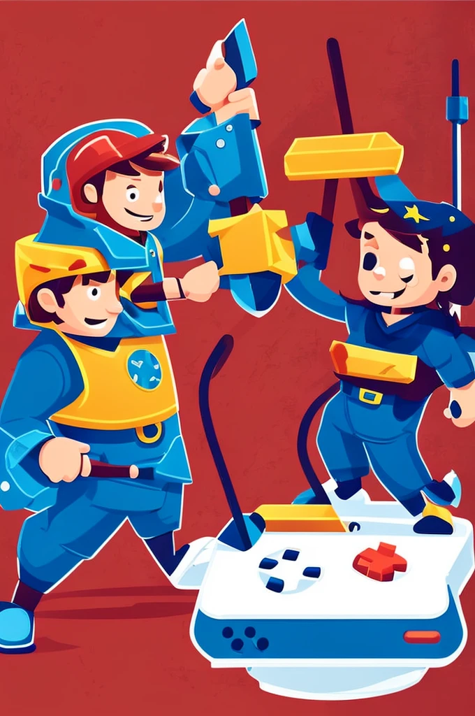 logo of boy playing video games with hammer as controller with name IRON BRUISER