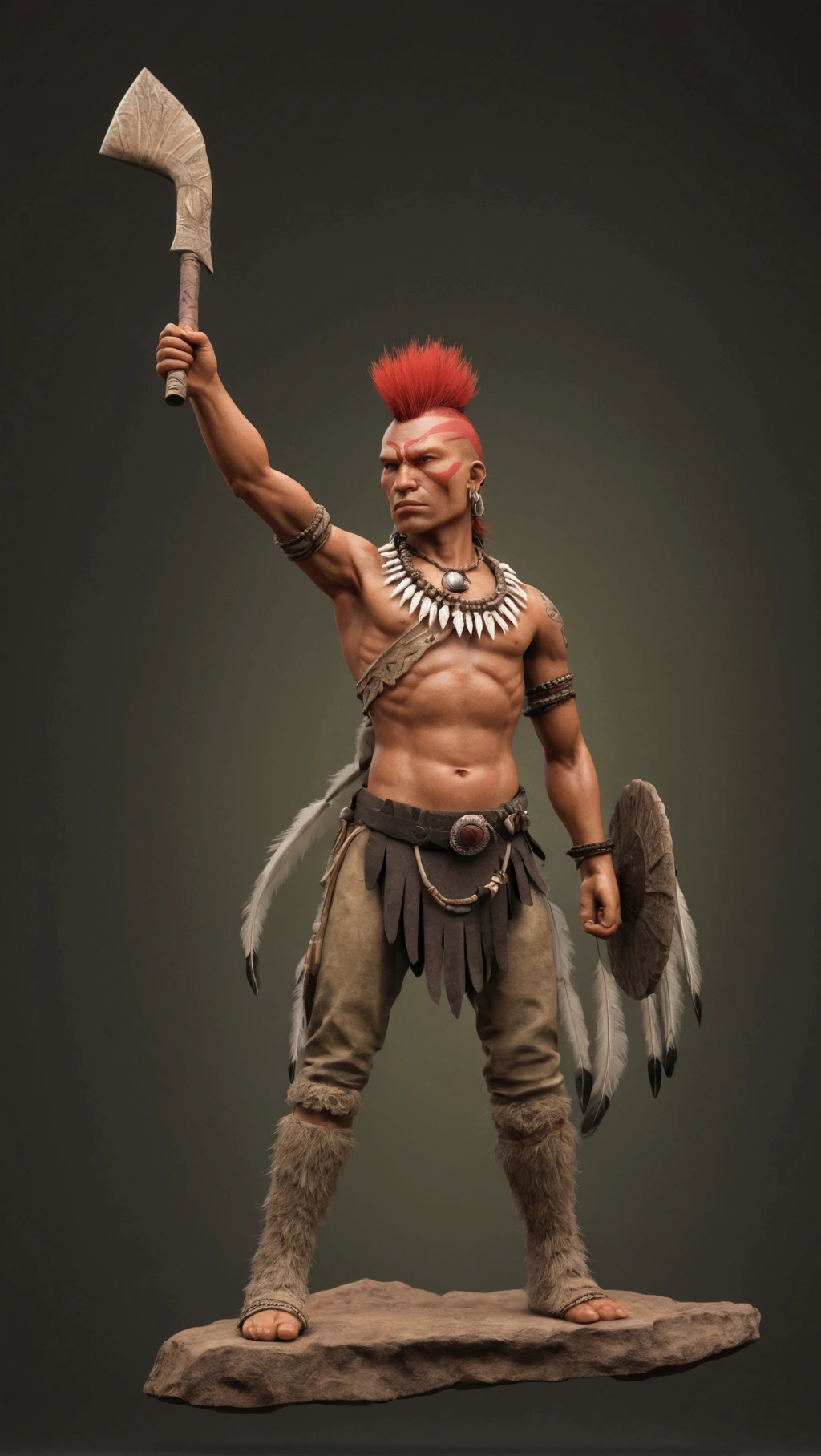 indigina primitive warrior with red mohawk style hair : ultra realistic and detailed