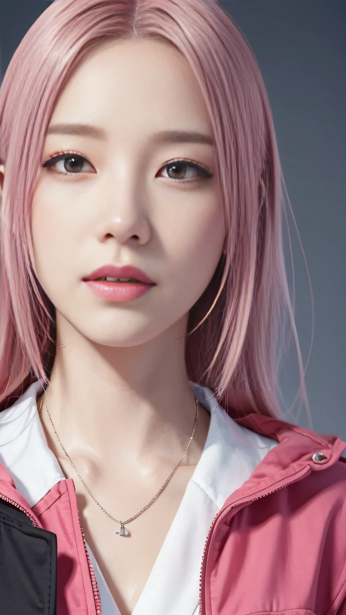 Close-up of two women with pink hair and red jackets, Anime realism style, Unreal 5. RPG Portrait, cgsociety portrait, Realistic art style, Smooth anime CG art, Photorealistic Anime Girl Rendering, Realistic anime 3D style, Loss Draw 1. 0, Realistic 3D animation, ArtJam ; 3d unreal engine, Realistic anime art style,The background is a park,