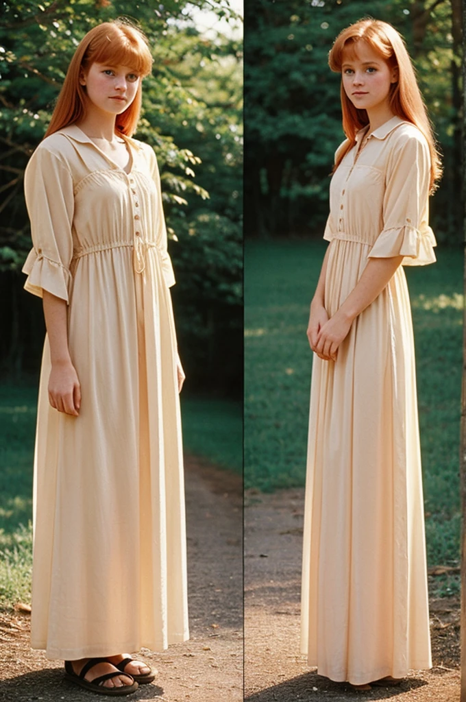 1990, natural ginger, 19 years old, long dress