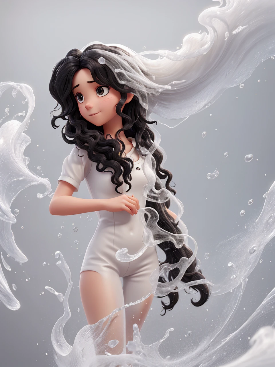 Photo of , white skin , black wavy hair, 8k, best image