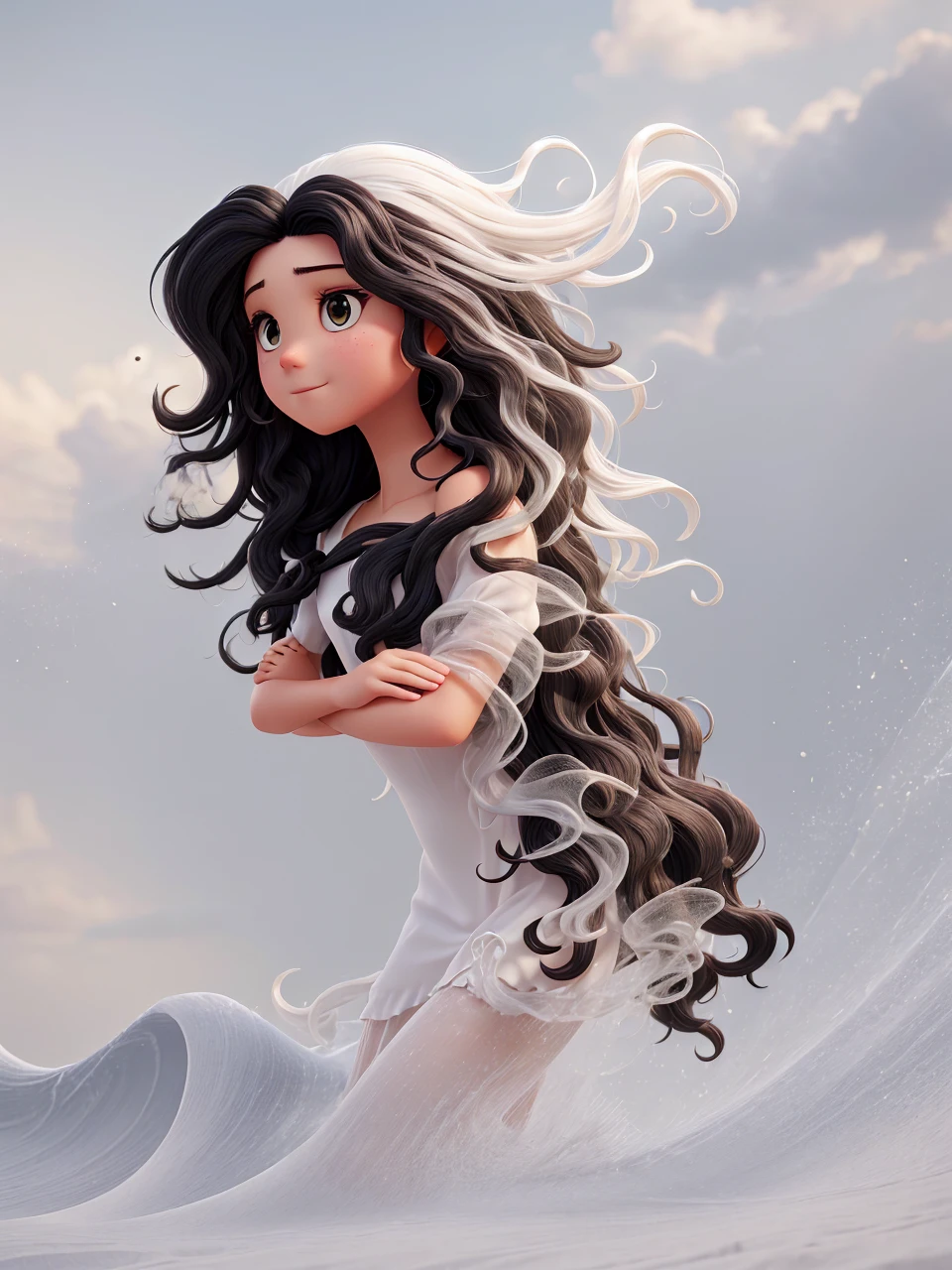Photo of , white skin , black wavy hair, 8k, best image