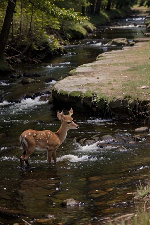 Fawn by the stream
