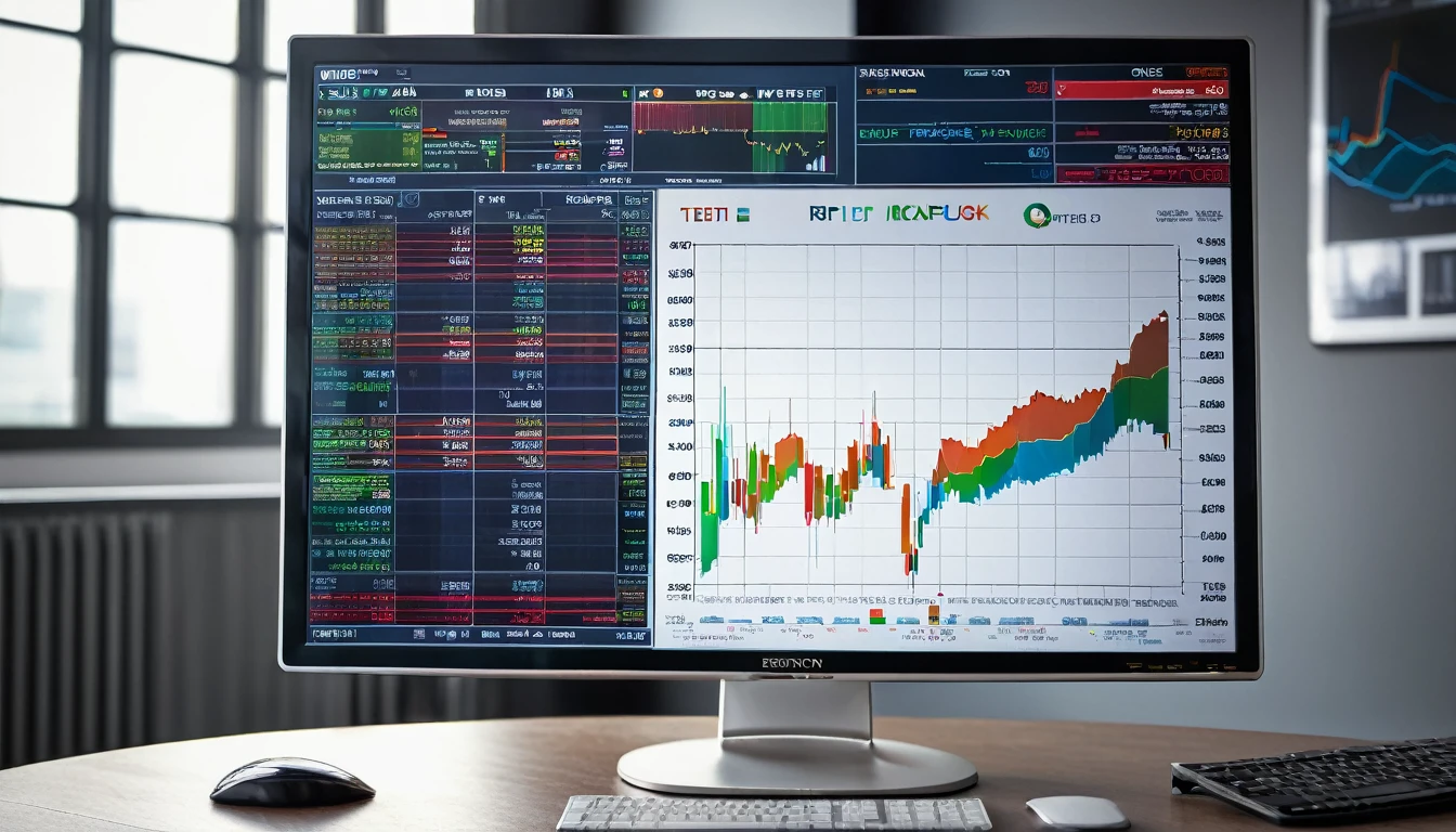 (Realistic photos),(High resolution),(detailed),Currency chart displayed on a monitor