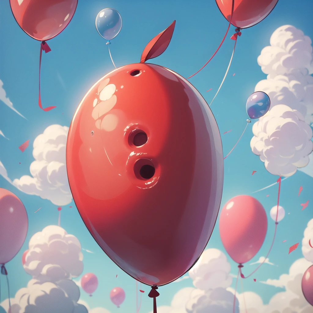 A single one red balloon in front of a blue sky