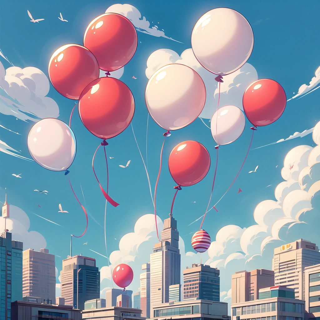 A single one red balloon in front of a blue sky