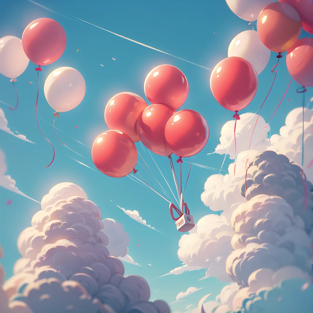 A single one red balloon in front of a blue sky