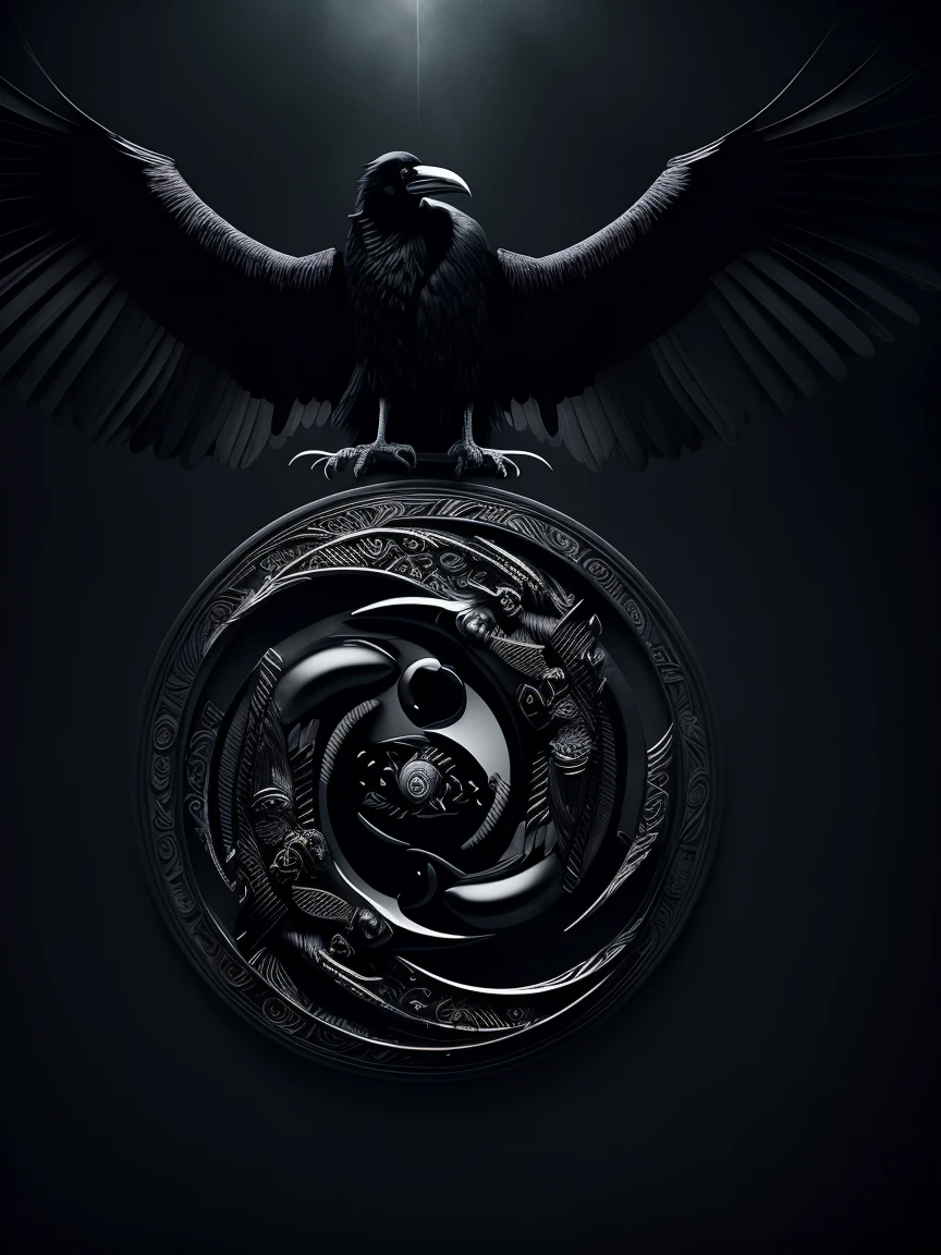 a high quality yin yang composed of two ravens, one black and one white, intricate detailed feathers, dark moody atmosphere, dramatic lighting, gothic, cinematic, 8k, award winning, photorealistic