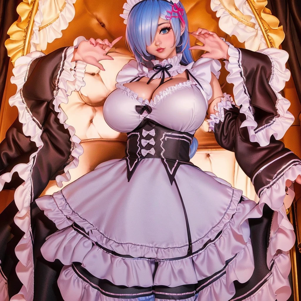 (Highest quality). (Super detailed). (One girl), View the viewer. (Detailed Background). Beautiful and fine details. Delicate and beautiful face. (High saturation), Big breasted, Saggy breasts, (((Sexy Maid Lingerie))), (((Long legs))), (((Huge breasts))),