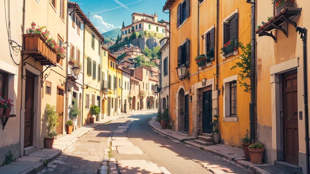 (masterpiece, best quality, 4K, realistic, colorful) create a street in an Italian village.