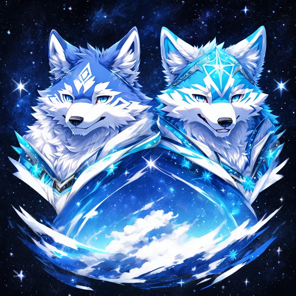 A template base furry kemono wolf and husky siberian blue with details of stars and glitter white.