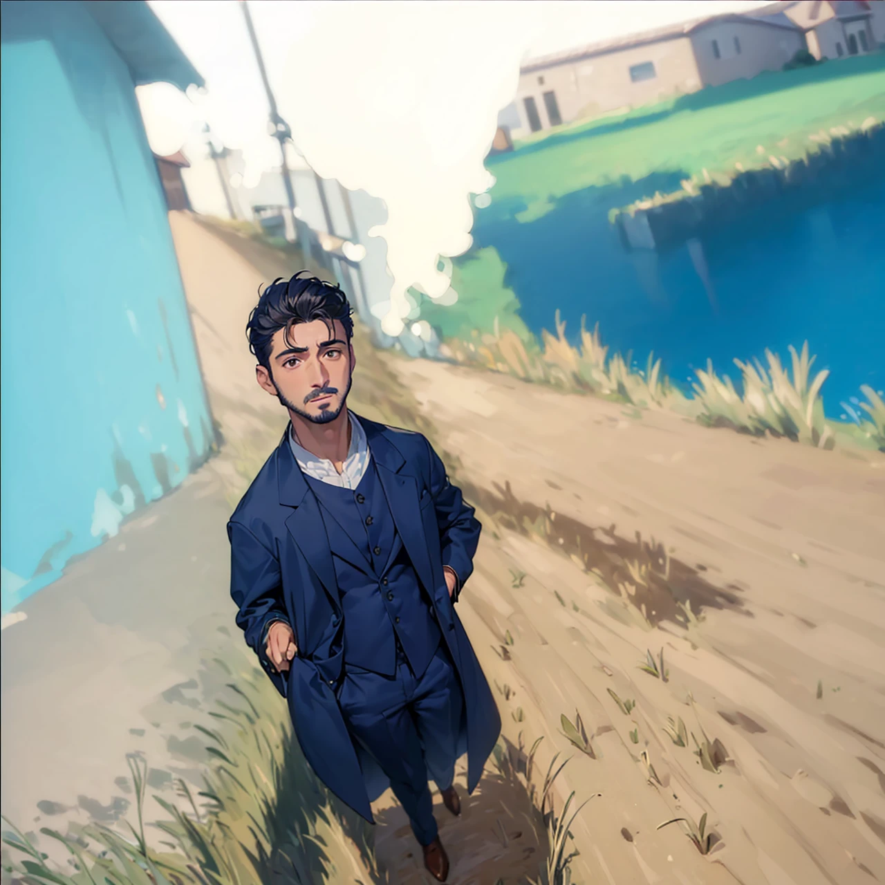((best quality)), ((masterpiece)), ((detailed)), (((perfect faces))), (((30yo spanish man in navy blue suit))), (((standing))), (((surprised))), (((grass field)))