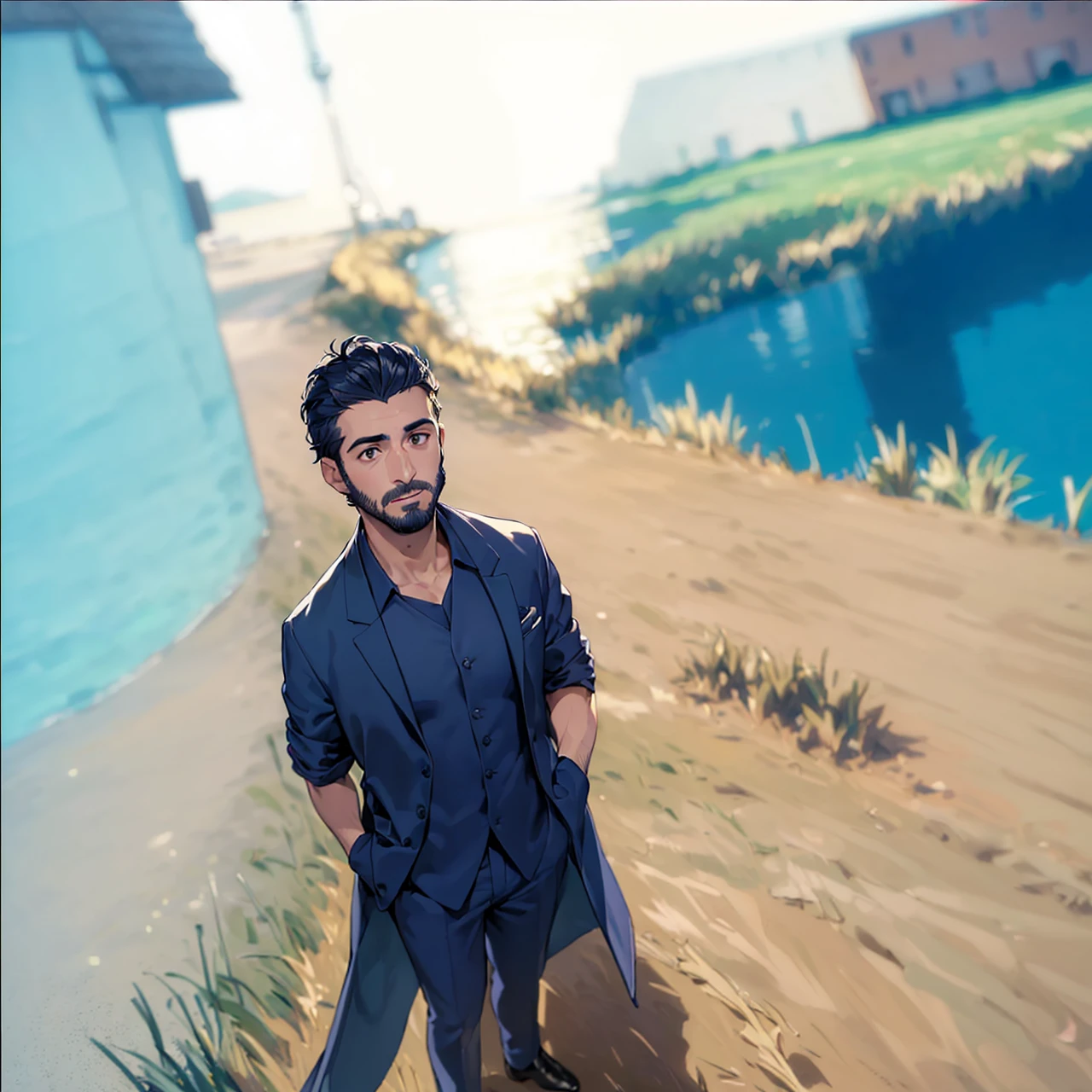 ((best quality)), ((masterpiece)), ((detailed)), (((perfect faces))), (((30yo spanish man in navy blue suit))), (((standing))), (((surprised))), (((grass field)))