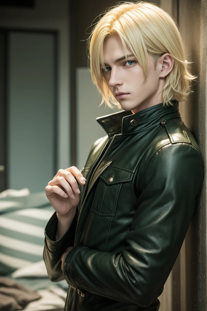 Blonde male character with medium hair and green eyes paranormal order style
