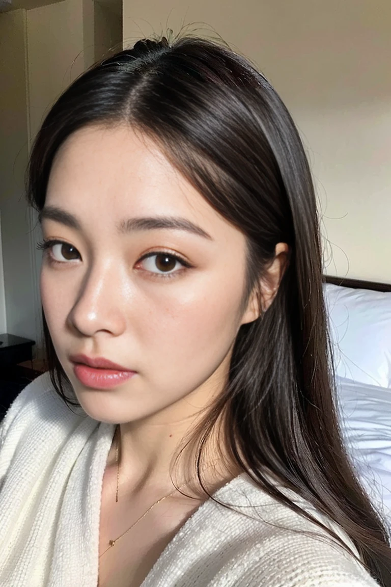 Dark brown hair、Light brown eyes、Japanese actress、 Lady、I am about 40 years old.......、(Intricate details:1.2)、(Which is the top???????:1.4)、 (Ultra-high resolution:1.2)、Ultra-high resolution、(Fine-tune)、(Detailed facial features)、Hmph、8k resolution、D cup size breasts、Long Hair、Bedroom、disease、ベッドでdisease、Place a towel on your forehead to cool it down、Lying in bed、Please cover your body with a blanket、Full body photo、Wide angle、