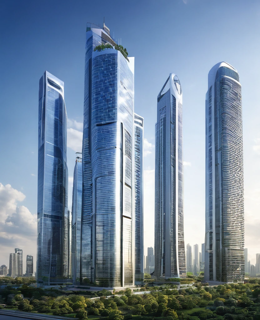 Sky scraper buildings, future buildings, afternoon, future complex,