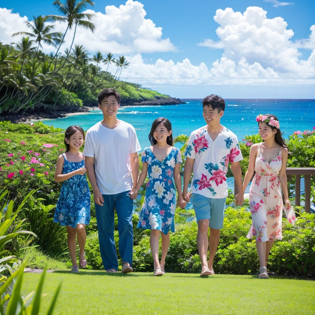 blue sky、summer、Hawaii、beautiful、flower、family