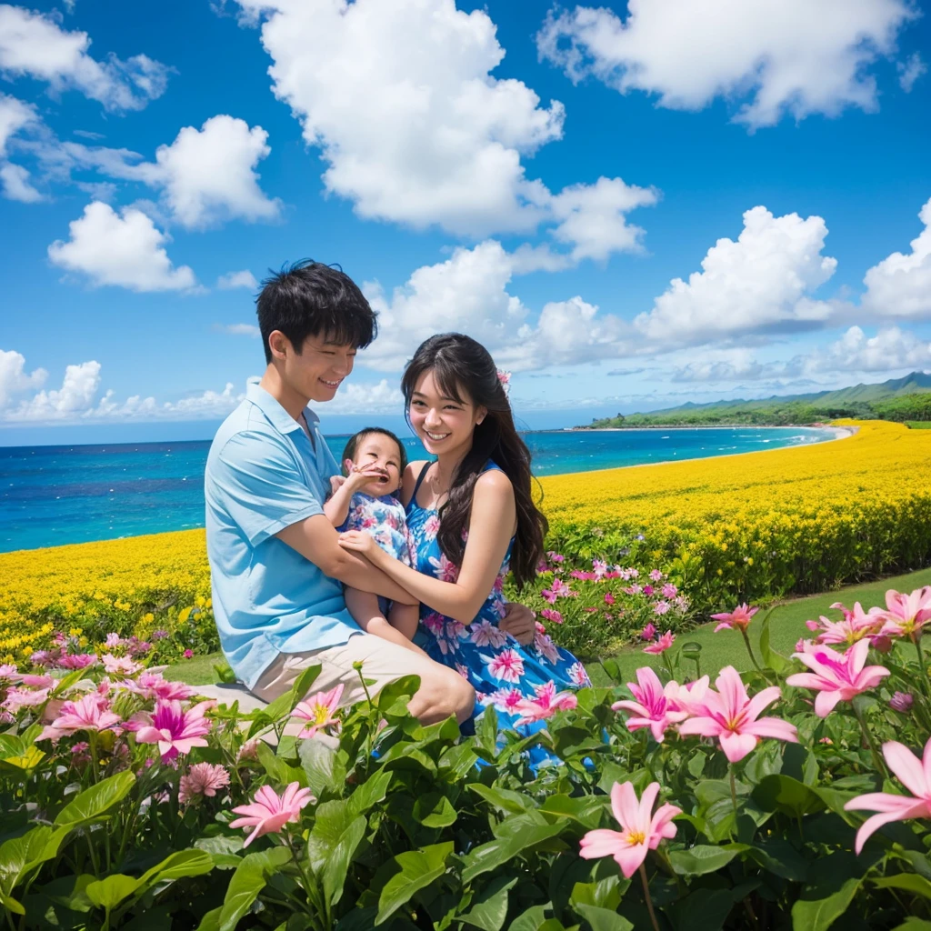 blue sky、summer、Hawaii、beautiful、flower、family