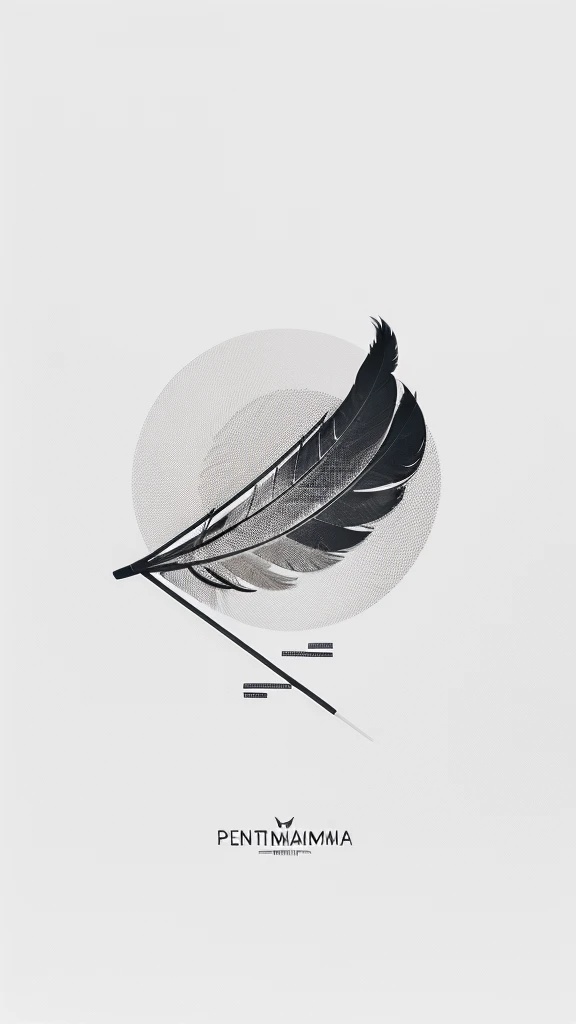 A minimal, modern, simple, cinematic logo design for the brand “Penamemoria". Create a modern, minimalistic, high-quality, logo of a feather that convey a sense of memories and dreams.