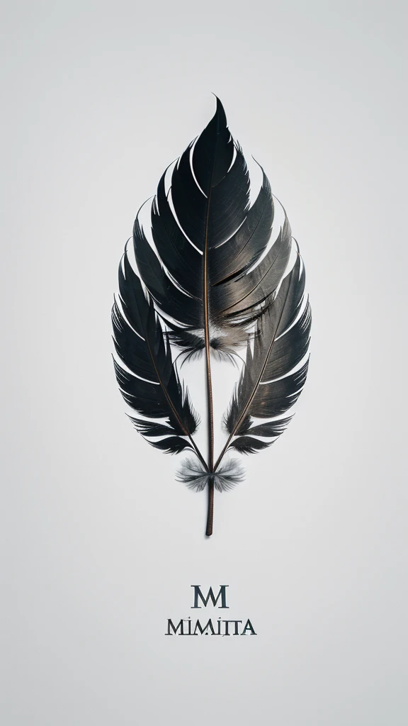 A minimal, modern, simple, cinematic logo design for the brand “Penamemoria". Create a modern, minimalistic, high-quality, masterpiece, fantastic, poetic feather that symbolizes dreams and stories.
