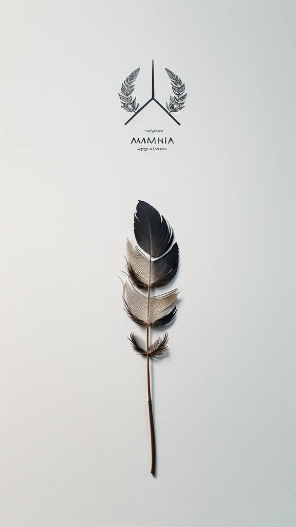 A minimal, modern, simple, cinematic logo design for the brand “Penamemoria". Create a modern, minimalistic, high-quality, masterpiece, fantastic, poetic feather that symbolizes dreams and stories.