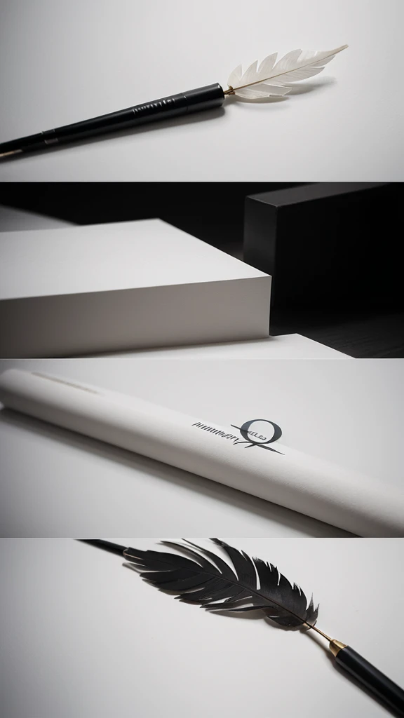 A minimal, modern, simple, cinematic logo design for the brand “Penamemoria". Create a modern, minimalistic, high-quality, masterpiece, fantastic, poetic feather that symbolizes dreams and stories.