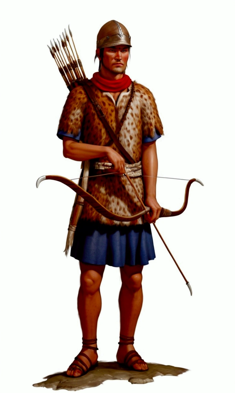 primitive Gaulish archer wearing animal skin: ultra realistic and detailed