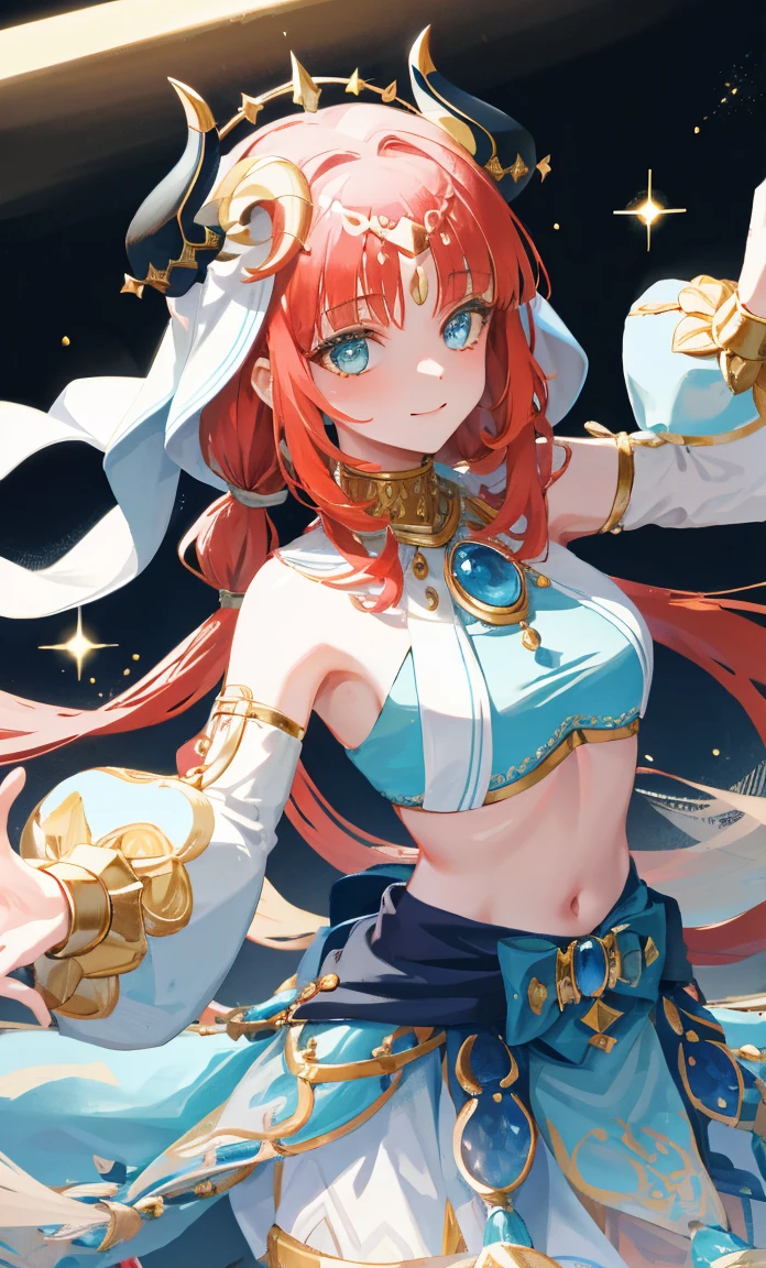 (masterpiece), (best quality), (Extremely detailed), (Nilou), cell shaded, glitter, happy, dancing, elegant