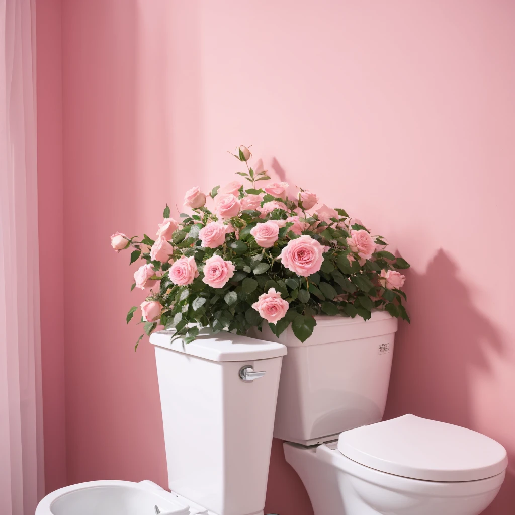 Roses adorn the toilet bowl,Pink element,Gradient,Highest quality,8k