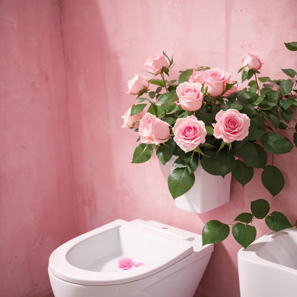 Roses adorn the toilet bowl,Pink element,Gradient,Highest quality,8k