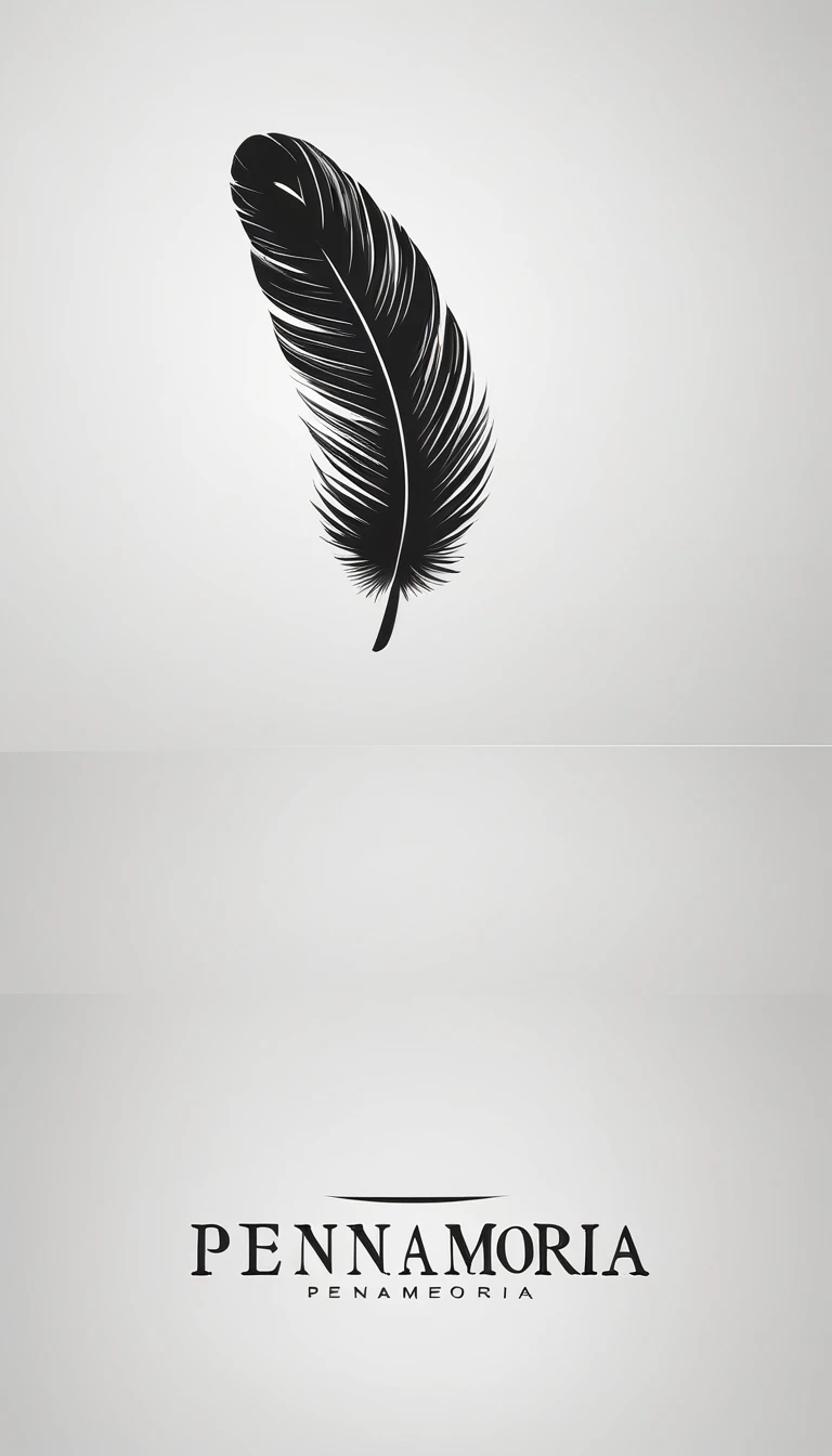 A minimal, modern, simple, cinematic logo design for the brand “Penamemoria". Create a modern, minimalistic, high-quality, logo of a feather that convey a sense of memories and dreams