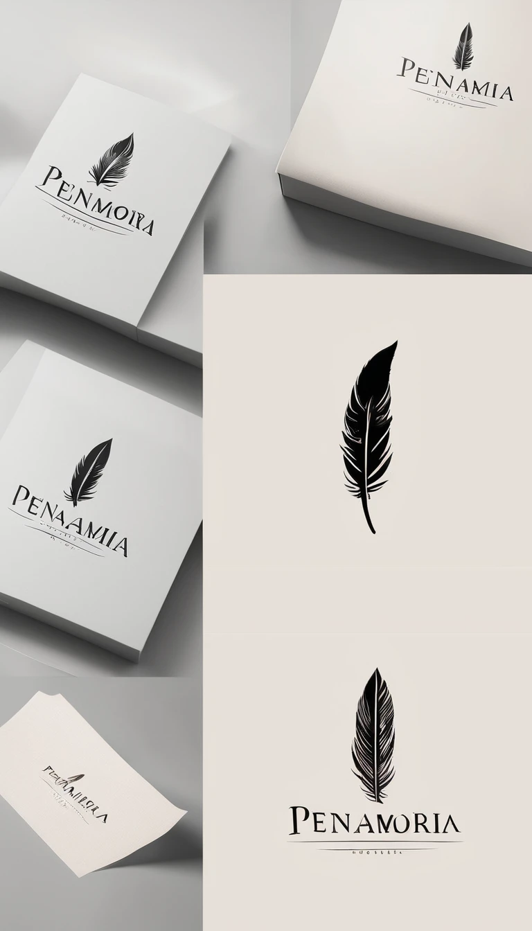 A minimal, modern, simple, cinematic logo design for the brand “Penamemoria". Create a modern, minimalistic, high-quality, logo of a feather that convey a sense of memories and dreams