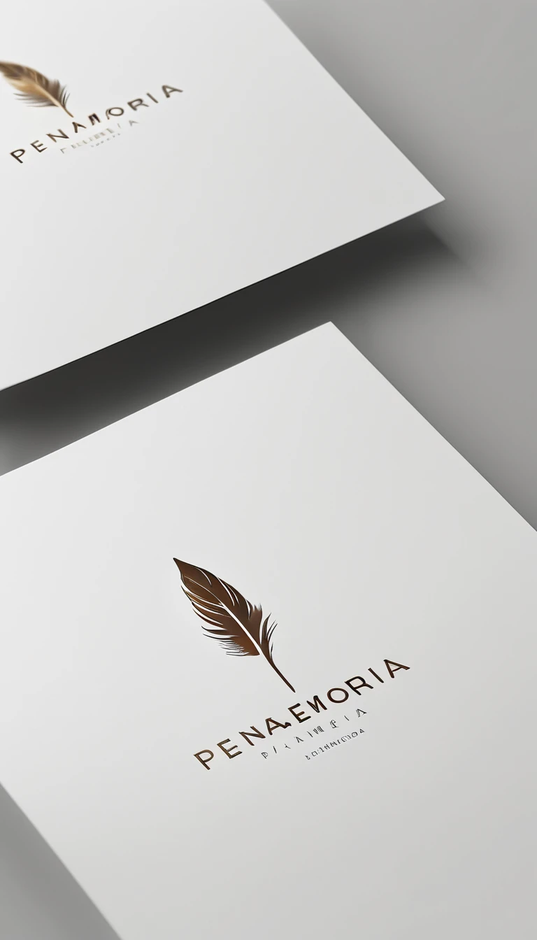 A minimal, modern, simple, cinematic logo design for the brand “Penamemoria". Create a modern, minimalistic, high-quality, logo of a feather that convey a sense of memories and dreams