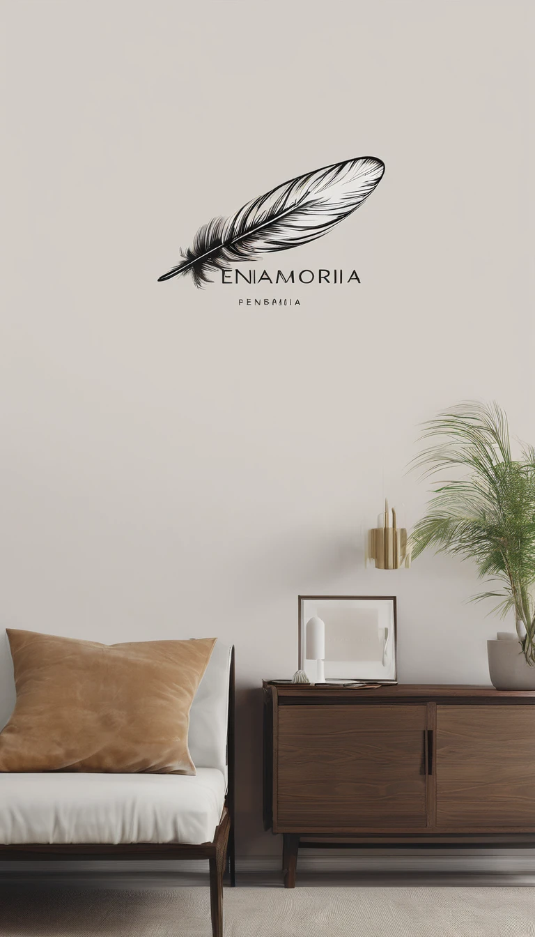 A minimal, modern, simple, cinematic logo design for the brand “Penamemoria". Create a modern, minimalistic, high-quality, logo of a feather that convey a sense of memories and dreams