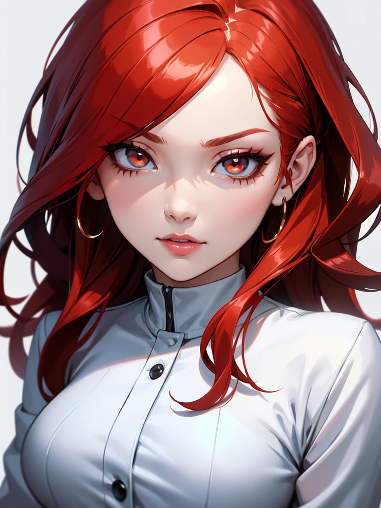 woman,grey eyes,scarlet hair,Two thick braids,Naked