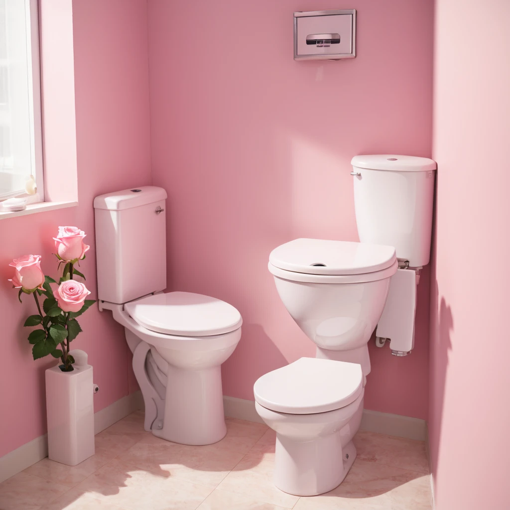 Roses adorn a flush toilet，Pink element，Gradient，Highest quality，8k