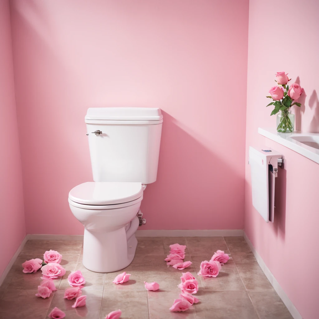 Roses adorn a flush toilet,Pink element,Gradient,Highest quality,8k