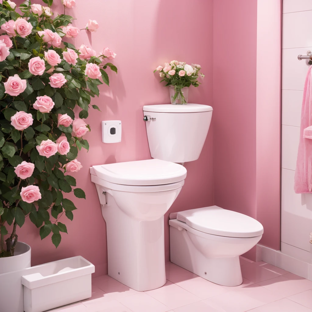 Roses adorn a flush toilet,Pink element,Gradient,Highest quality,8k