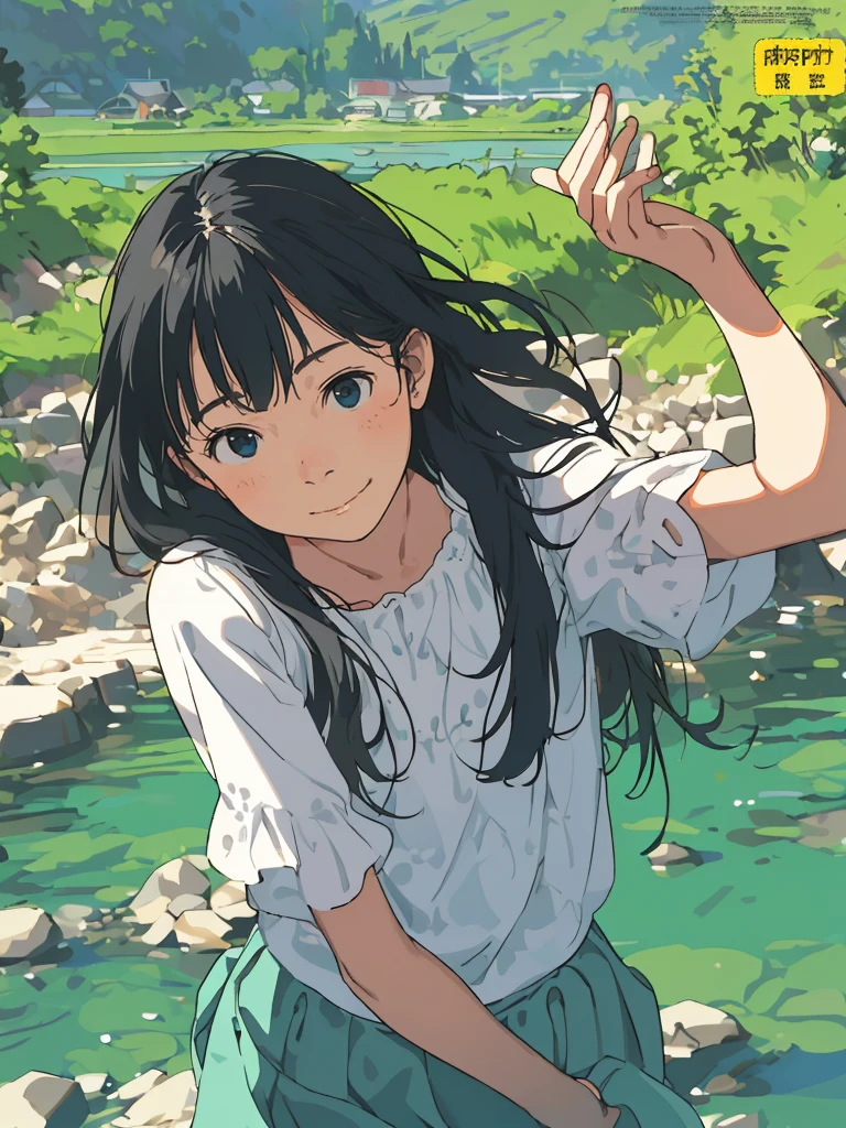 reasonable design, Clear lines, High Sharpness, (highest quality,8K,Perfect sharpness,Ultra fine,High resolution,masterpiece:1.2), Perfect Anatomy:1.5, Official Art, Illustrations that tell a story, (Whitish background:0. 9)、Body Positivity、More Mr.Physical expression、(Random and mischievous poses)、Perfect beauty、Perfect beautiful face、Strong winds、A rich expression、Dynamic composition、smile、Golden ratio composition、colorful、(Mr.Different angles and perspectives)、anime art、mini skirt、(Overcoming stereotypes)、 Glowing Skin、(Natural beauty)、smile、bangs、Straight Hair、(Soft and flowing hair)、(Rural Scenery)、(Nostalgic atmosphere)、Insert up to the thighs、(Playful and carefree)、(More Mr.Ethnic characters)、(innocent attitude)、(Sunny atmosphere)、Skirt flipped up、(Bright colors)、Belly button exposed、Beautiful Eyes、A skirt fluttering in the wind、Put it in to your feet、Some composition patterns、sensuous、Geometric pattern、emotional、Symposium cover、