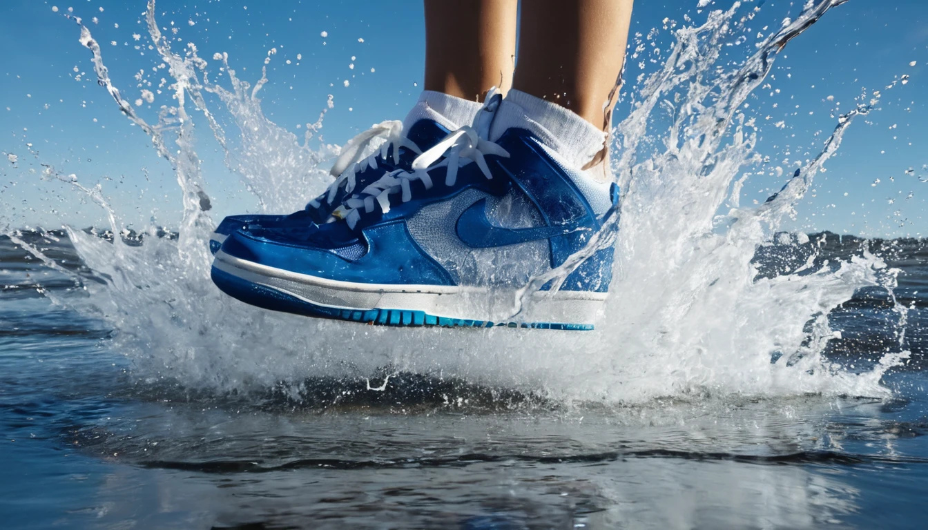 a picture of a sneakers splashing down on water like in a commercial