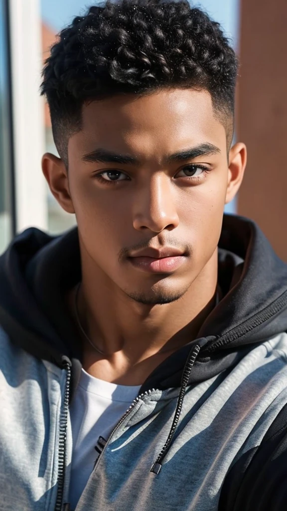 closeup photo, black male, 22 years old, handsome, strong built, 