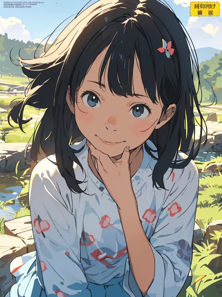 reasonable design, Clear lines, High Sharpness, (highest quality,8K,Perfect sharpness,Ultra fine,High resolution,masterpiece:1.2), Perfect Anatomy:1.5, Official Art, Illustrations that tell a story, (Whitish background:0. 9）、Body Positivity、More Mr.Physical expression、（Random and mischievous poses）、Perfect beauty、Perfect beautiful face、Strong winds、A rich expression、Dynamic composition、smile、Golden ratio composition、colorful、（Mr.Different angles and perspectives）、anime art、mini skirt、（Overcoming stereotypes）、 Glowing Skin、（Natural beauty）、smile、bangs、Straight Hair、（Soft and flowing hair）、（Rural Scenery）、（Nostalgic atmosphere）、Insert up to the thighs、（Playful and carefree）、（More Mr.Ethnic characters）、（innocent attitude）、（Sunny atmosphere）、Skirt flipped up、（Bright colors）、Belly button exposed、Beautiful Eyes、A skirt fluttering in the wind、Put it in to your feet、Some composition patterns、sensuous、Geometric pattern、emotional、Symposium cover、