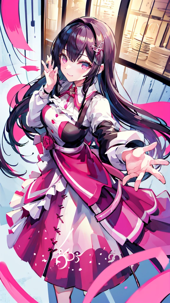 smile、Model pose、Dynamic Pose、Adult women、(((masterpiece、Highest quality、high resolution)))、From above、long hair、Pink inner color、lover、Date