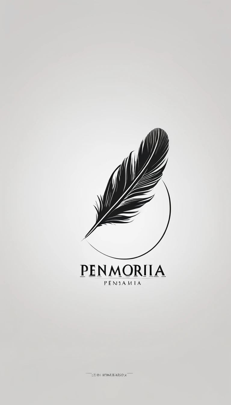 A minimal, modern, simple, cinematic logo design for the brand “Penamemoria". Create a modern, minimalistic, high-quality, logo of a feather that convey a sense of memories and dreams